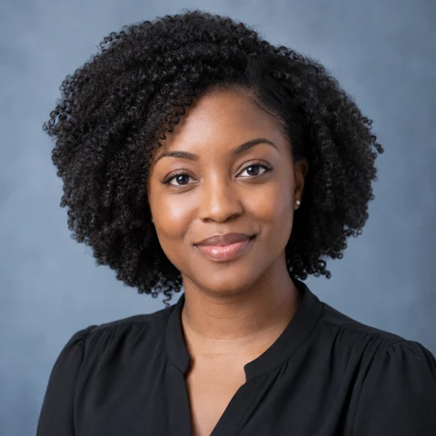 AI-generated portrait of fictional candidate Amara Okafor